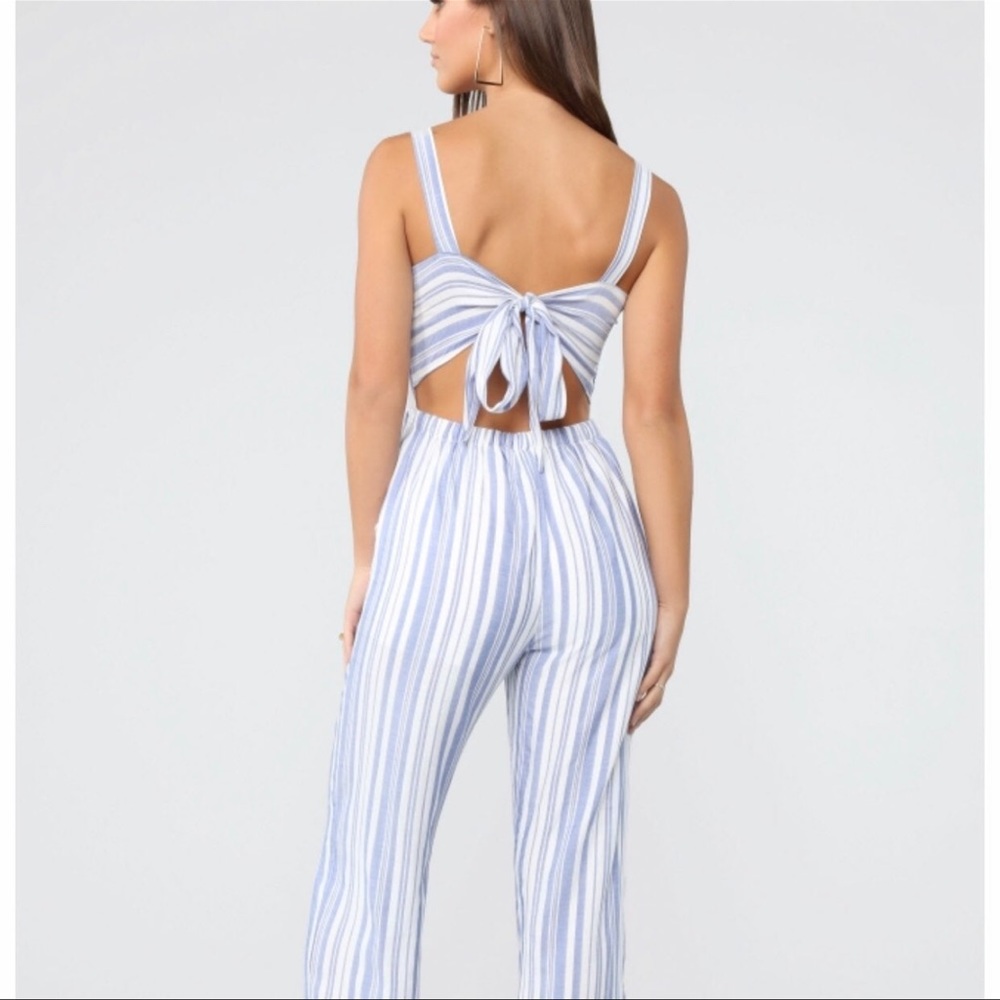 Striped jumpsuit with back tie